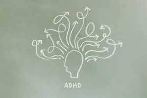 Abstract representation of ADHD with arrows symbolizing scattered thoughts.